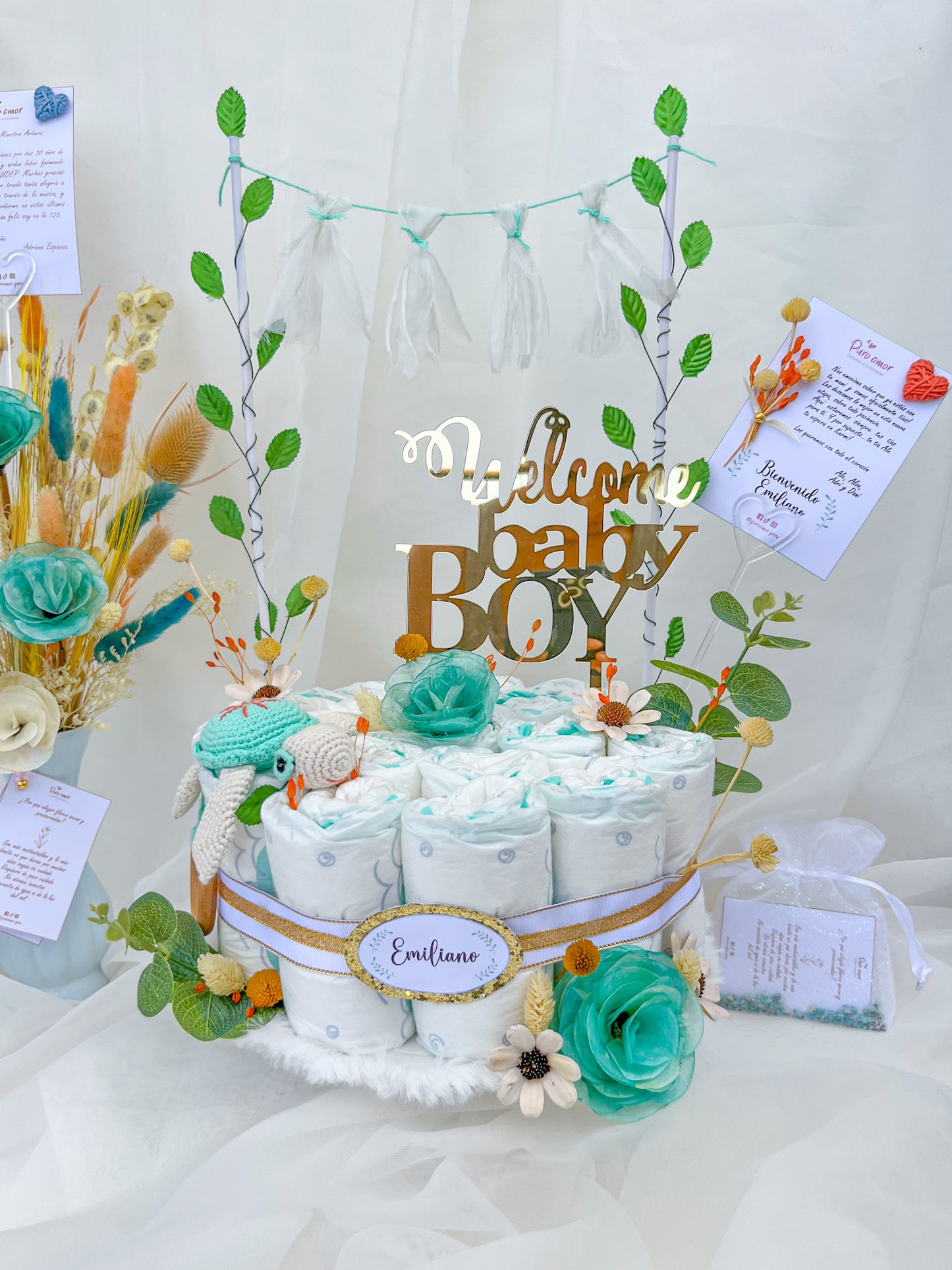 🤍 Tarta de pañales decorado y personalizado